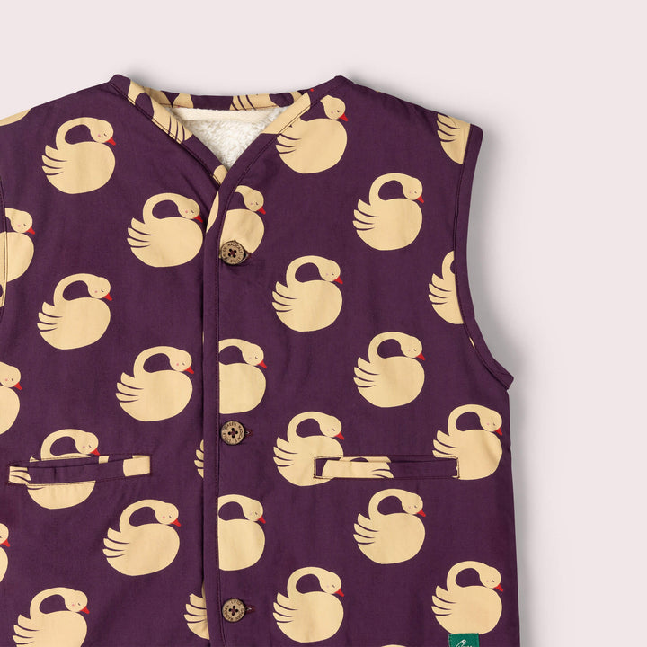 Sleeping Swans Sherpa Lined Reversible Gilet Purple / 7-8y