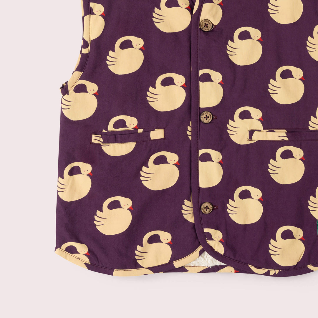 Sleeping Swans Sherpa Lined Reversible Gilet Purple / 7-8y