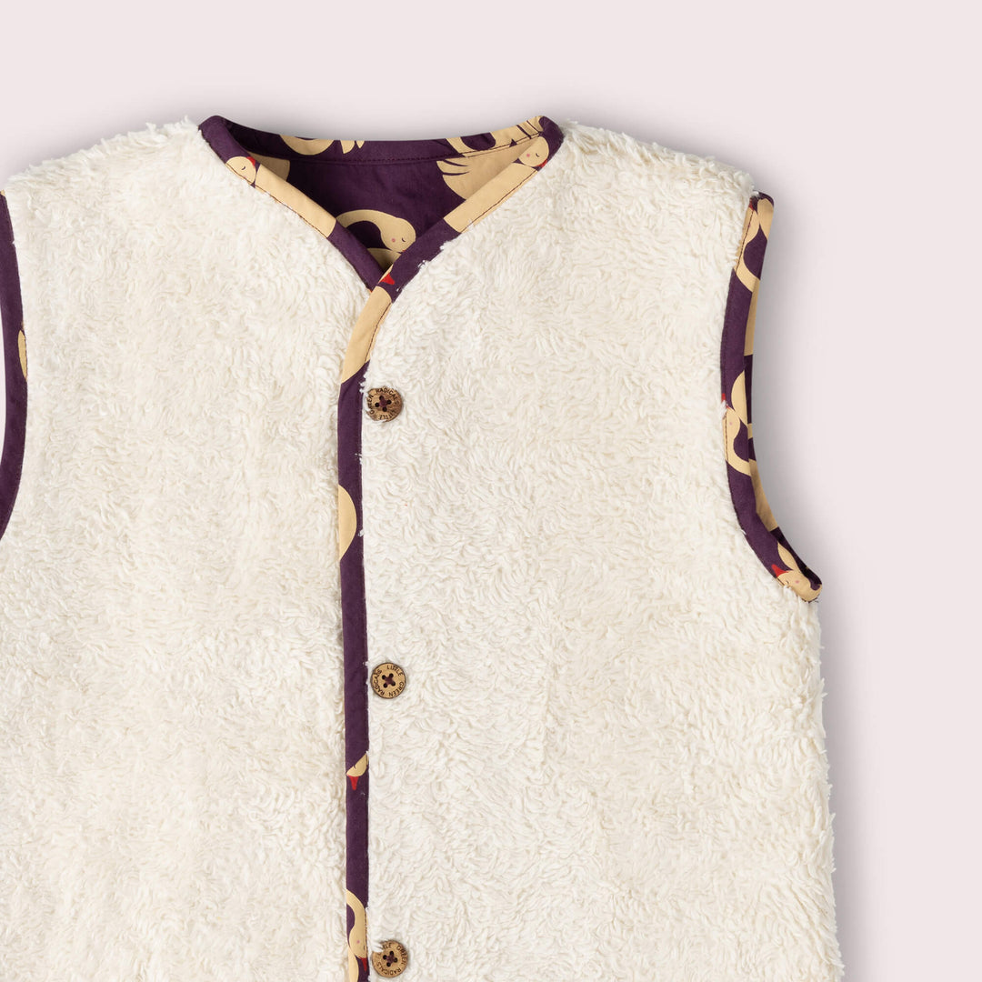 Sleeping Swans Sherpa Lined Reversible Gilet Purple / 7-8y