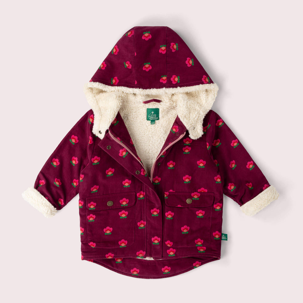 Pink Flowers Organic Sherpa Toasty Coat Purple / 7-8y