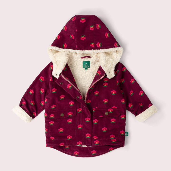 Pink Flowers Organic Sherpa Toasty Coat Purple / 7-8y