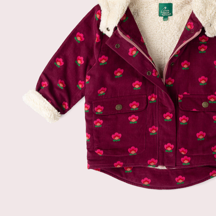 Pink Flowers Organic Sherpa Toasty Coat Purple / 7-8y