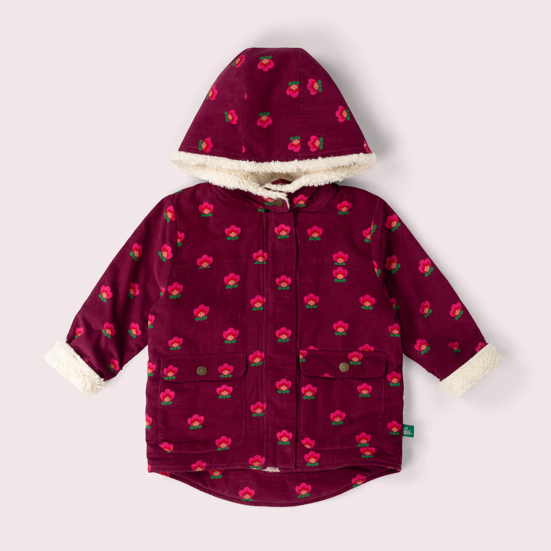 Pink Flowers Organic Sherpa Toasty Coat Purple / 7-8y