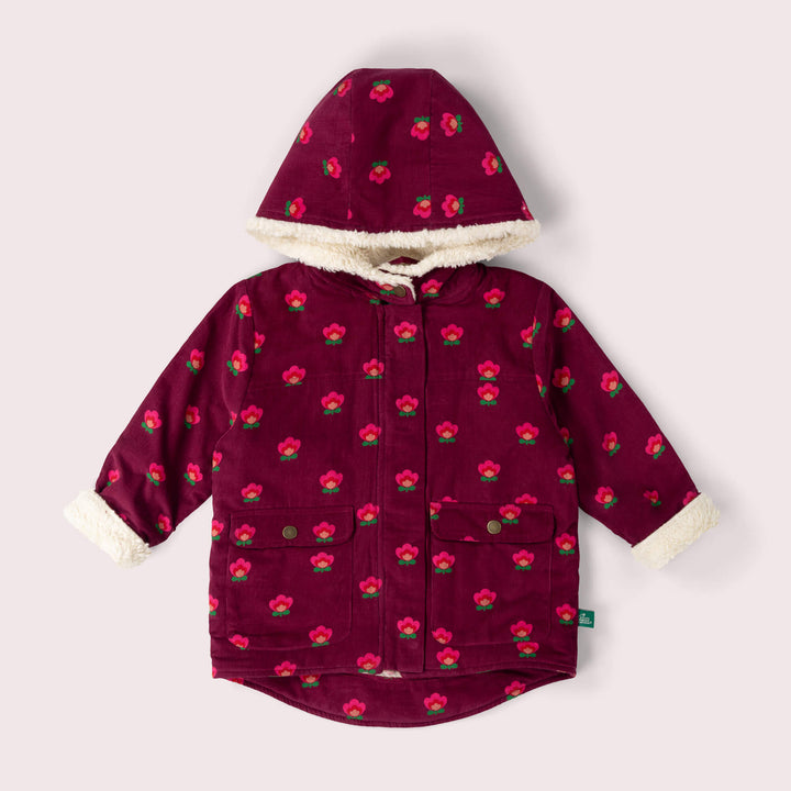 Pink Flowers Organic Sherpa Toasty Coat Purple / 7-8y