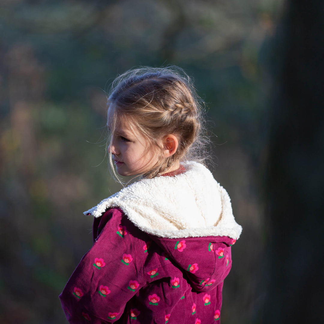 Pink Flowers Organic Sherpa Toasty Coat Purple / 7-8y