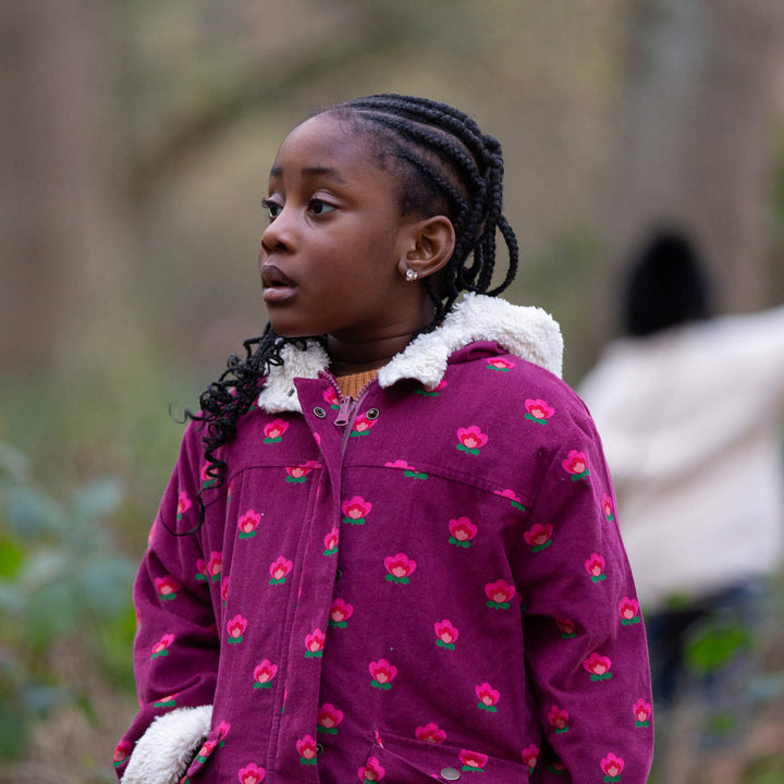 Pink Flowers Organic Sherpa Toasty Coat Purple / 7-8y