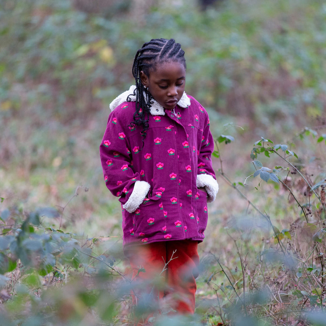 Pink Flowers Organic Sherpa Toasty Coat Purple / 7-8y
