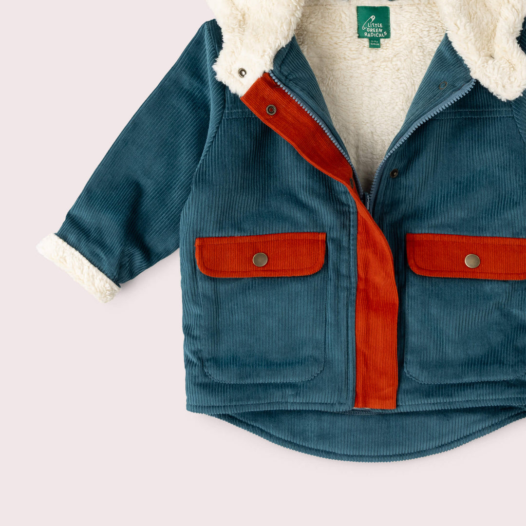 Calm Sea Colourblock Organic Sherpa Toasty Coat Blue / 7-8y