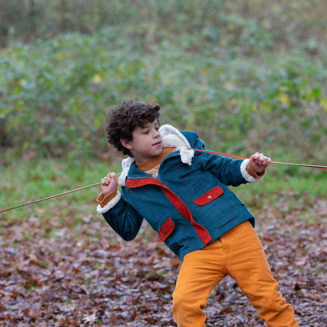 Calm Sea Colourblock Organic Sherpa Toasty Coat Blue / 7-8y