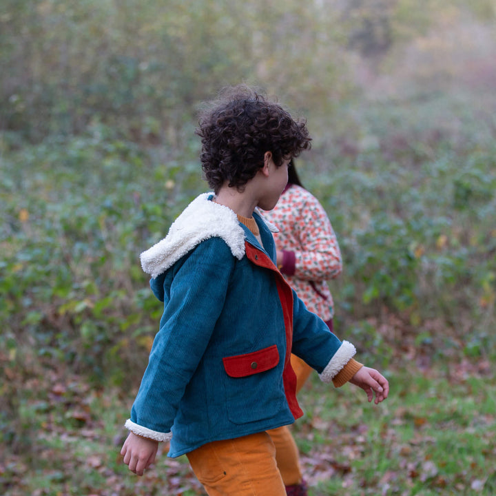 Calm Sea Colourblock Organic Sherpa Toasty Coat Blue / 7-8y