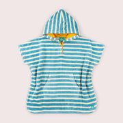 Blue Striped Kids Hooded Beach Poncho