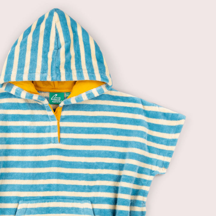 Blue Striped Kids Hooded Beach Poncho
