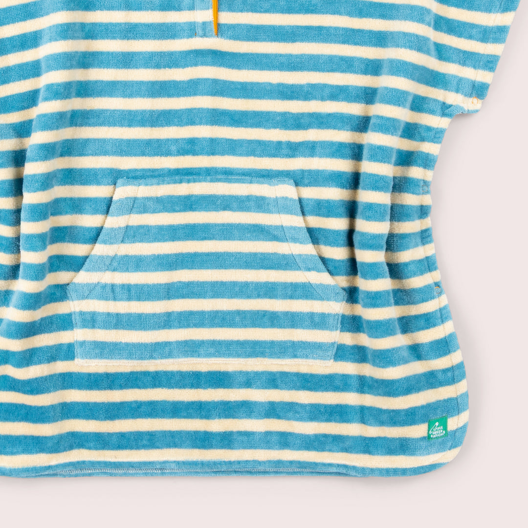 Blue Striped Kids Hooded Beach Poncho