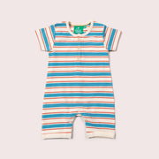 Blue & Walnut Striped Organic Summer Romper