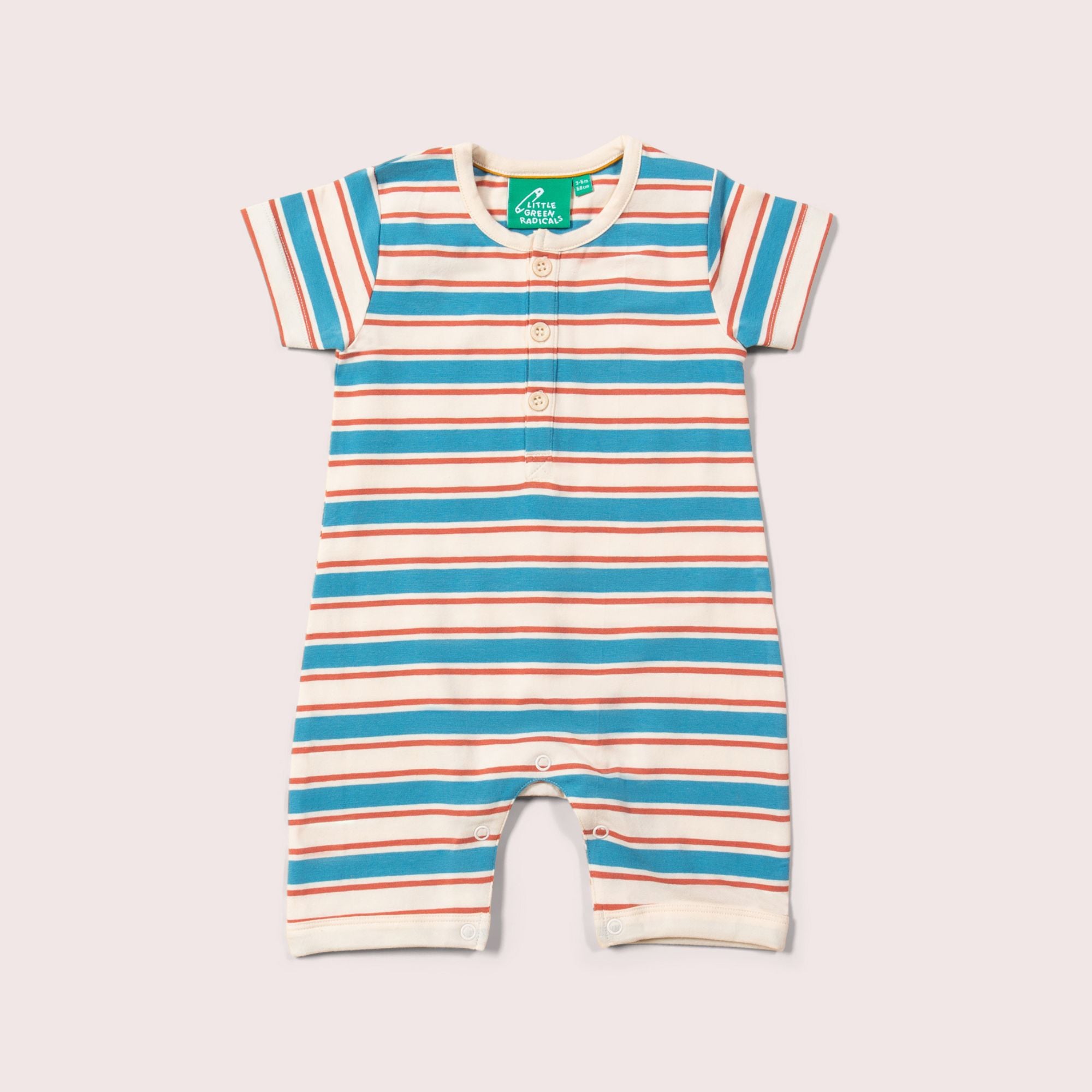 Blue & Walnut Striped Organic Summer Romper