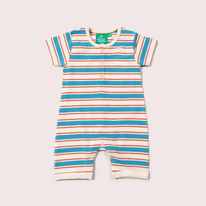 Blue & Walnut Striped Organic Summer Romper