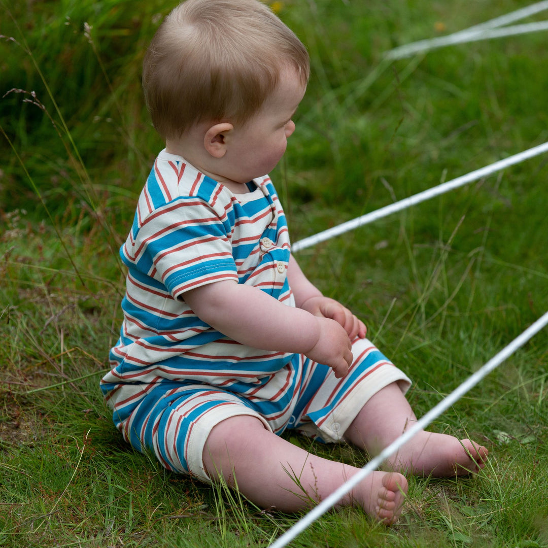 Blue & Walnut Striped Organic Summer Romper