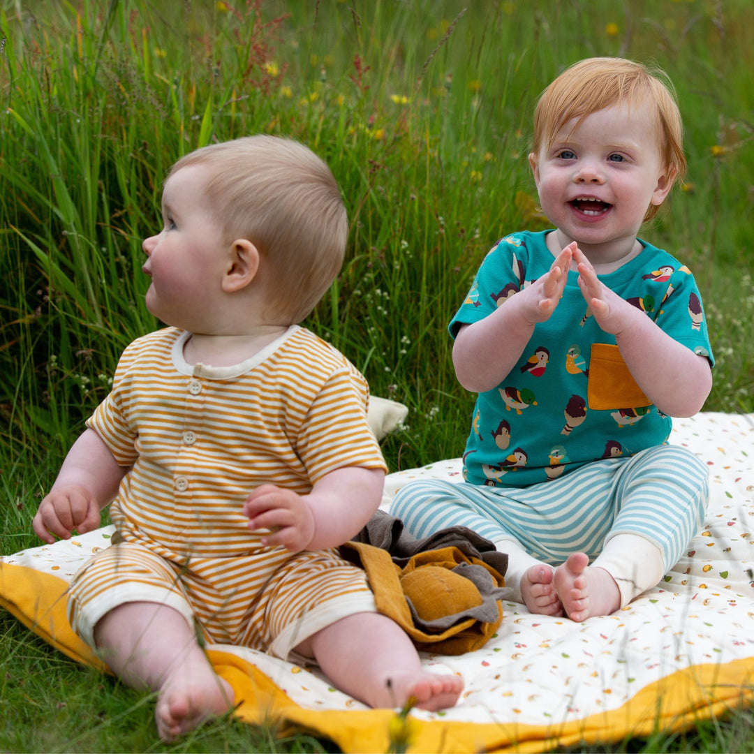 Soft Gold Striped Organic Summer Romper