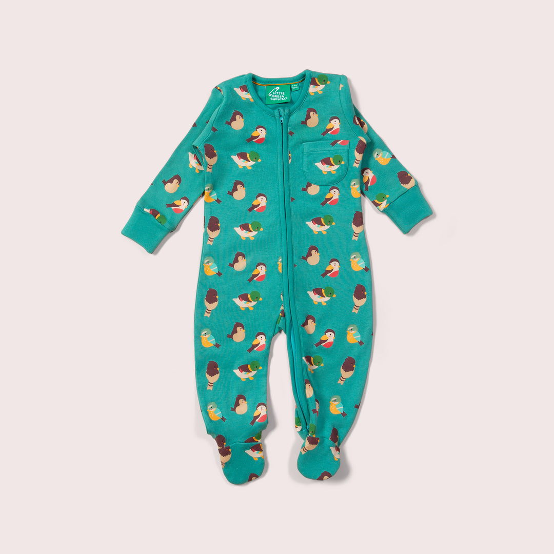 Garden Birds Organic Zip Babygrow