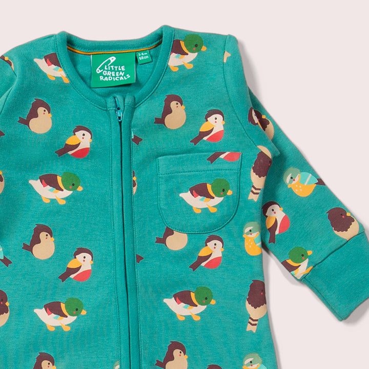 Garden Birds Organic Zip Babygrow