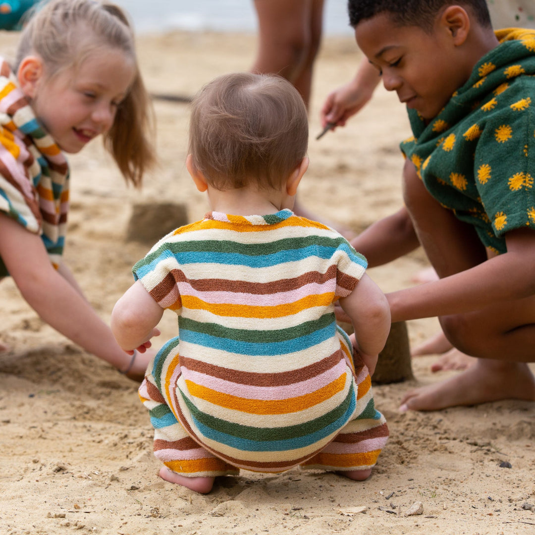 Rainbow Striped Baby Towelling Romper