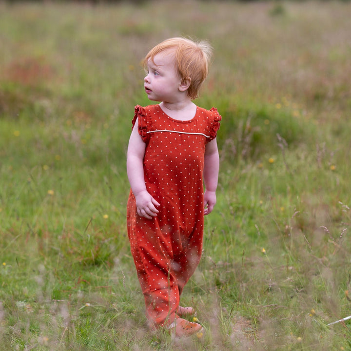 Walnut Polkadot Frill Summer Romper