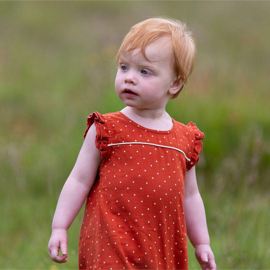 Walnut Polkadot Frill Summer Romper