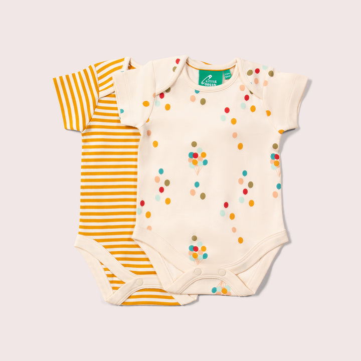 Rainbow Balloons Organic Baby Bodysuit Set - 2 Pack