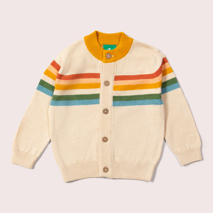 From One To Another Oatmeal Rainbow Stripes Knitted Cardigan