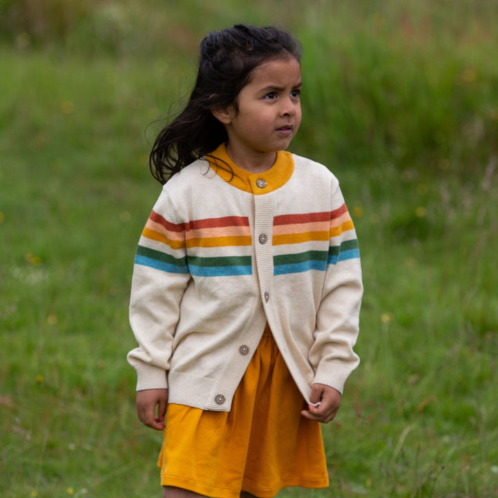 From One To Another Oatmeal Rainbow Stripes Knitted Cardigan