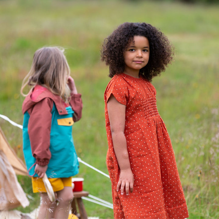 Walnut Polkadot Smocked Dress