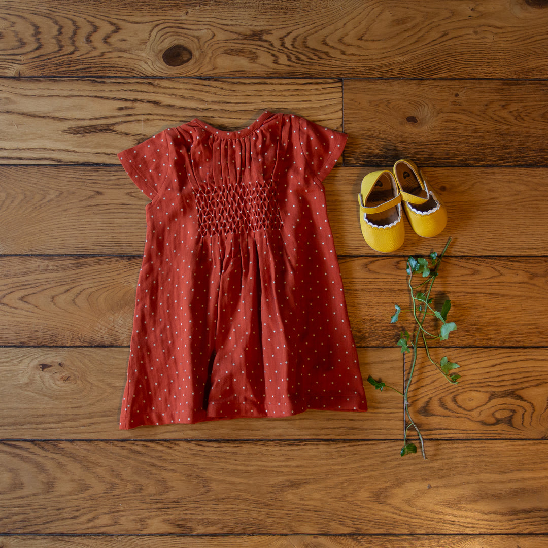 Walnut Polkadot Smocked Dress