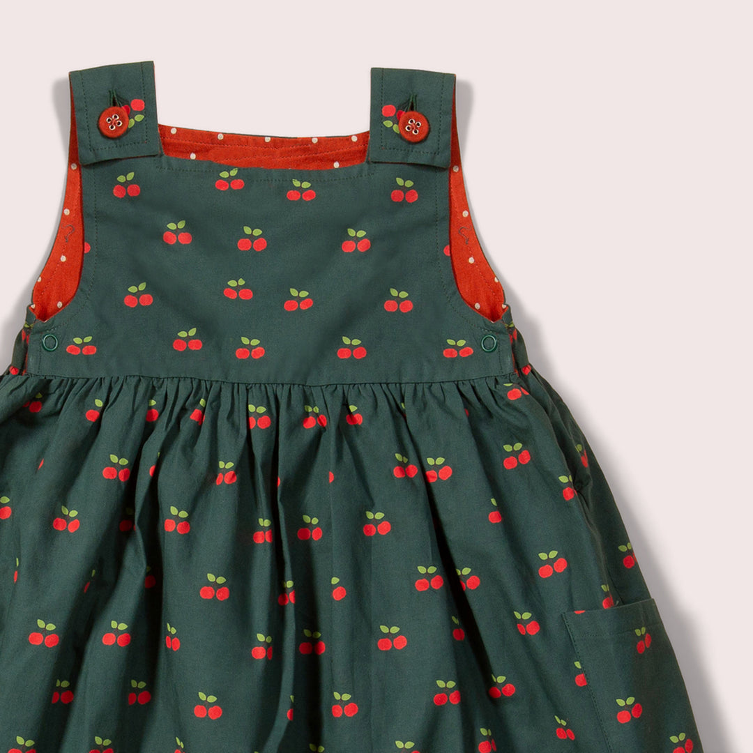 Olive Cherries Reversible Pinny Dress