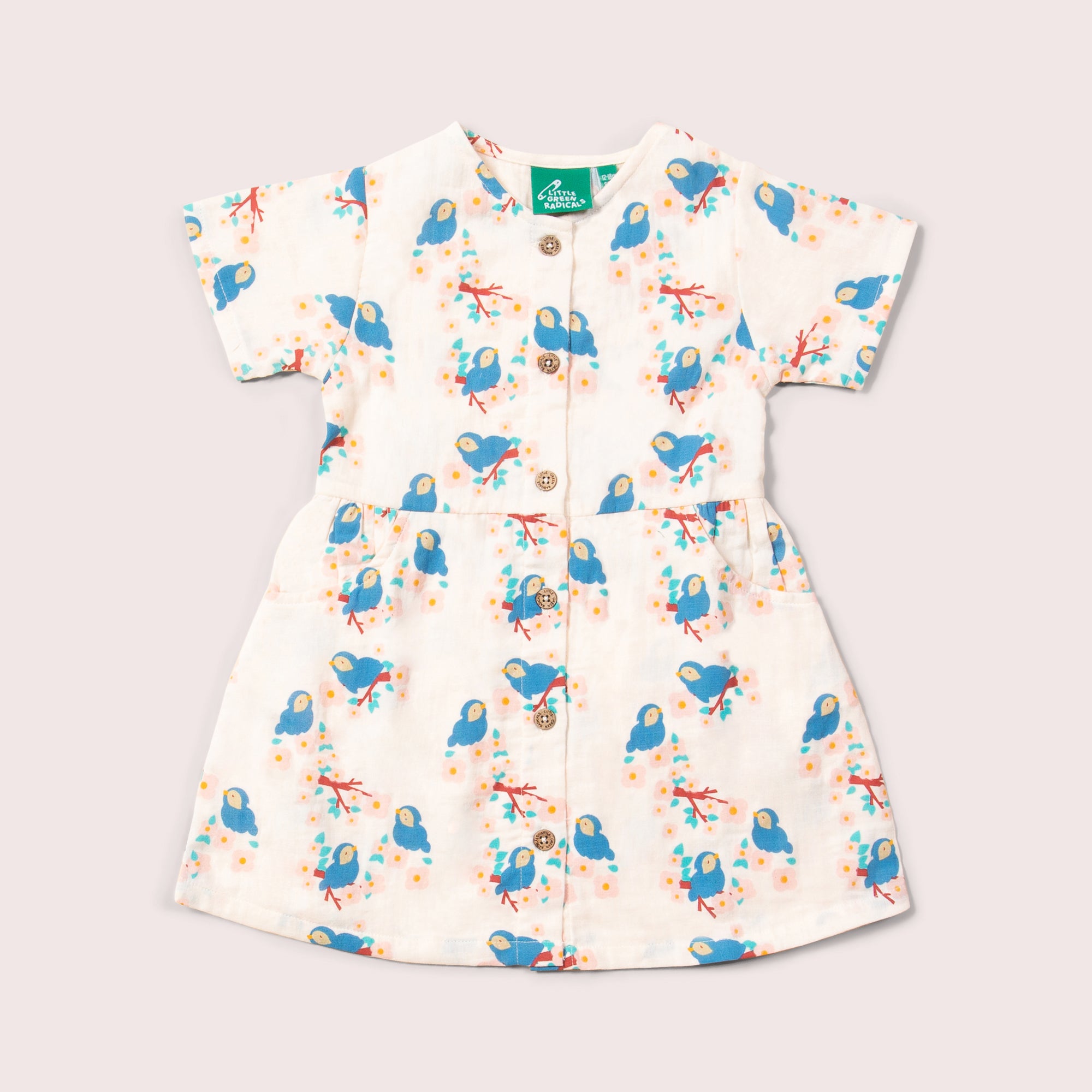 Bluebirds Button Through Short Sleeve Dress