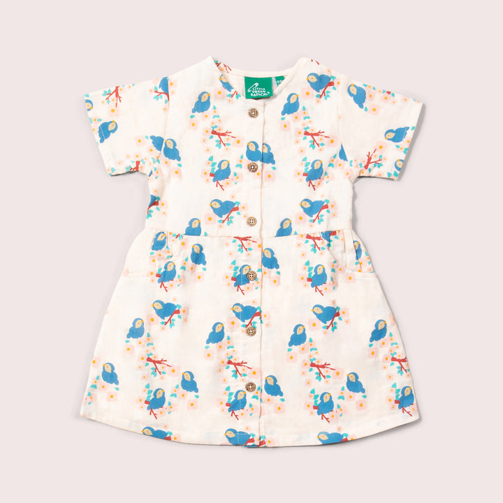 Bluebirds Button Through Short Sleeve Dress