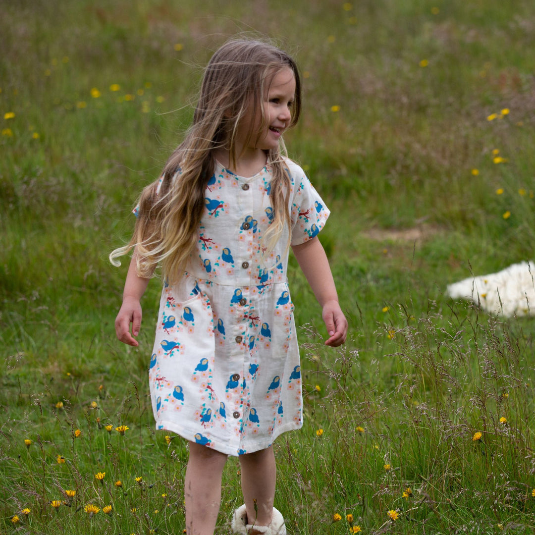 Bluebirds Button Through Short Sleeve Dress