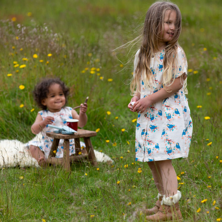 Bluebirds Button Through Short Sleeve Dress