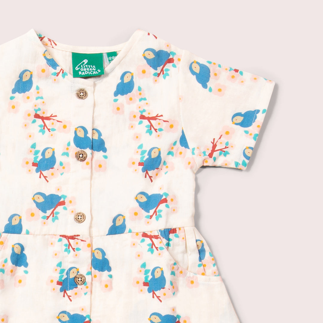 Bluebirds Button Through Short Sleeve Dress