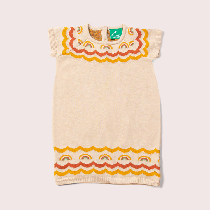 Oatmeal Fairisle Rainbow Short Sleeve Knitted Tunic Dress