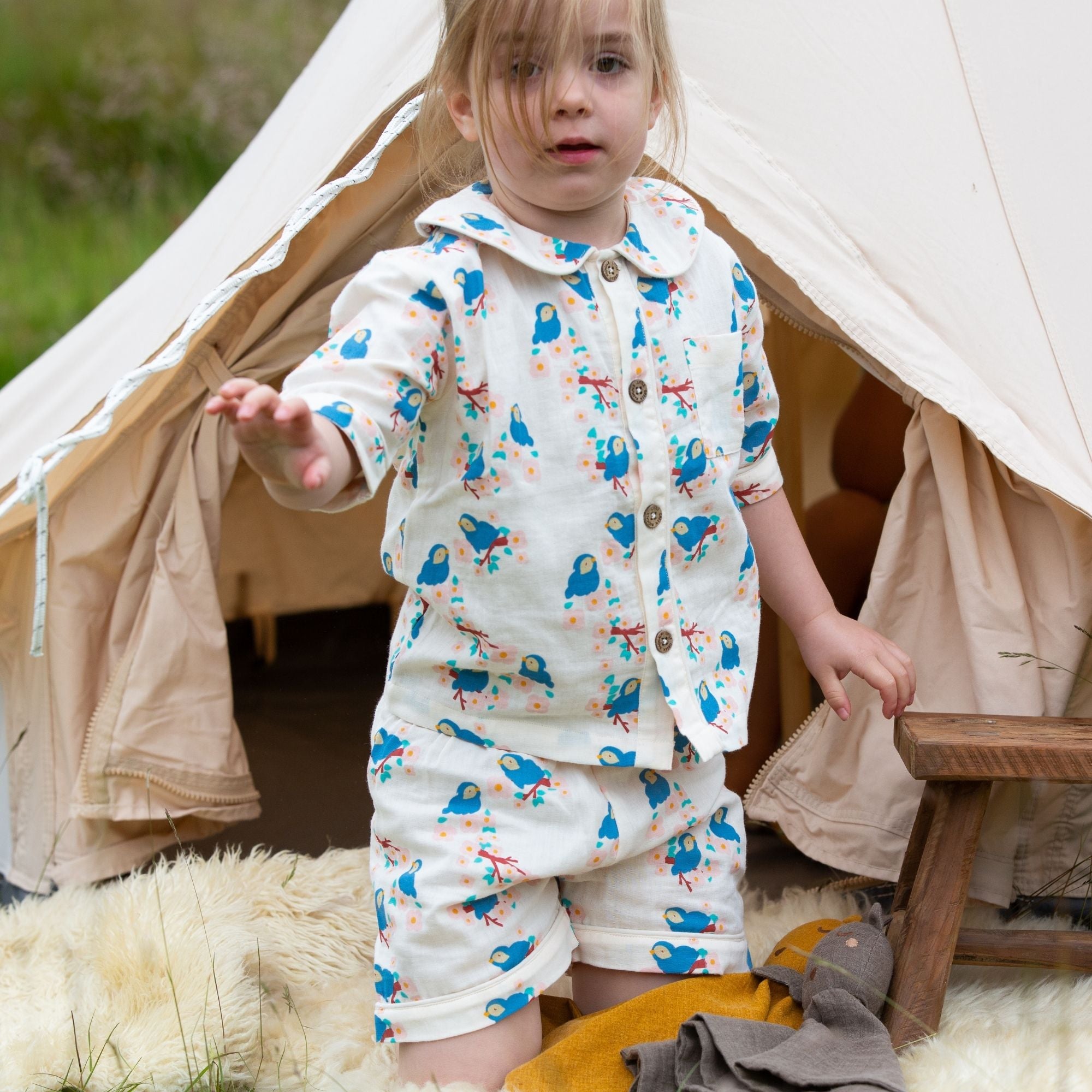Bluebirds Button Through Pyjama Short Set NOT AVAILABLE for USA/AUS/CAN