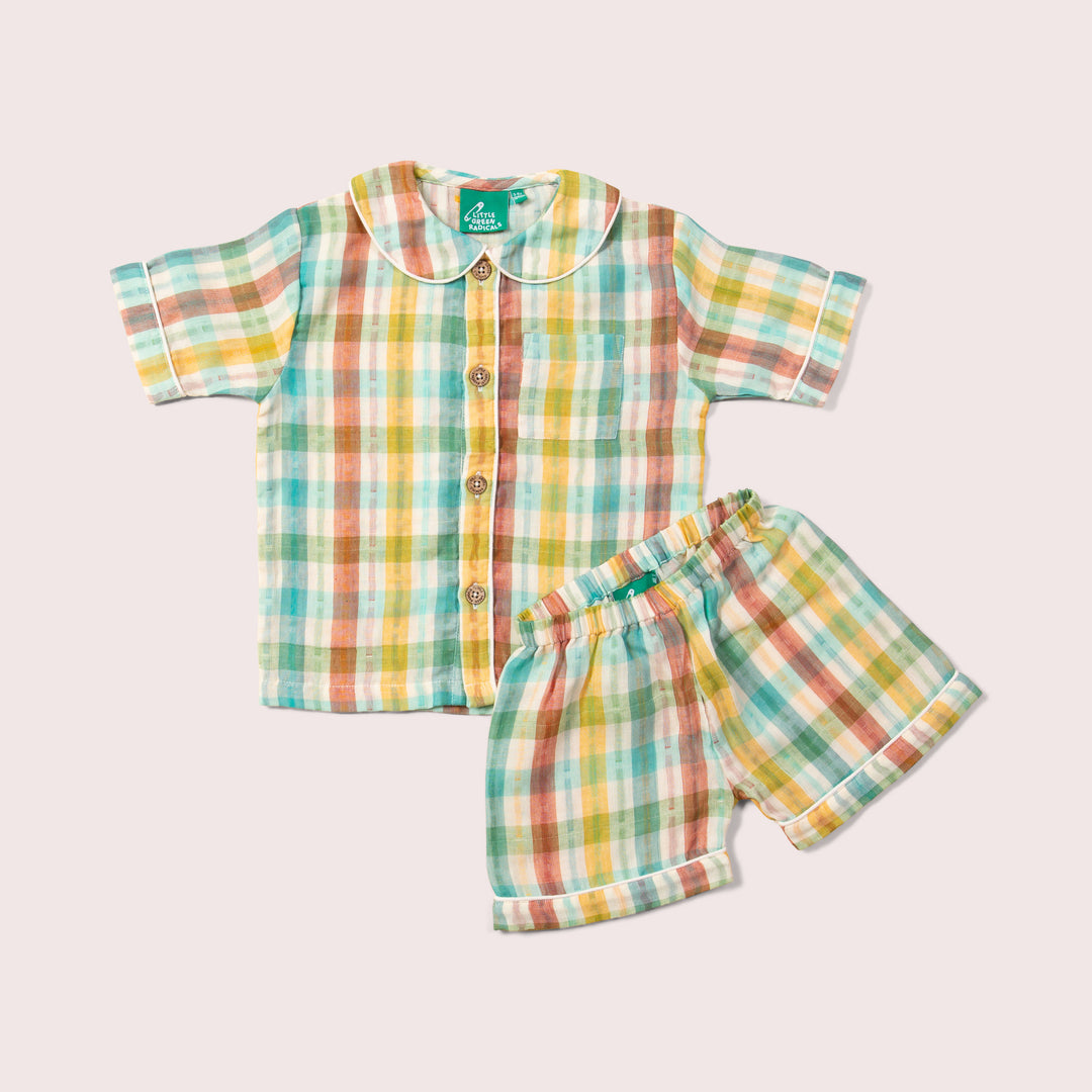 Rainbow Double Cloth Button Through Pyjama Short Set