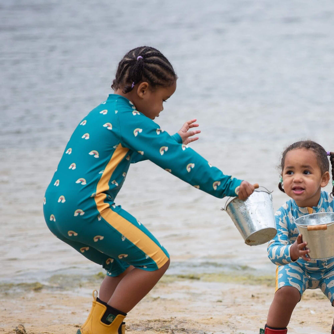 Teal Rainbows UPF 50 Recycled Sunsafe Sunsuit