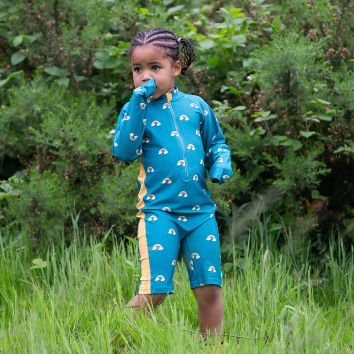 Teal Rainbows UPF 50 Recycled Sunsafe Sunsuit