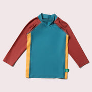 Teal Colour Block UPF 50 Sunsafe Long Sleeve Rash Vest