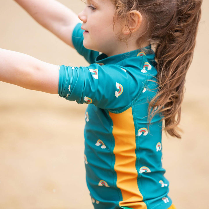 Teal Rainbows UPF 50 Sunsafe Long Sleeve Rash Vest