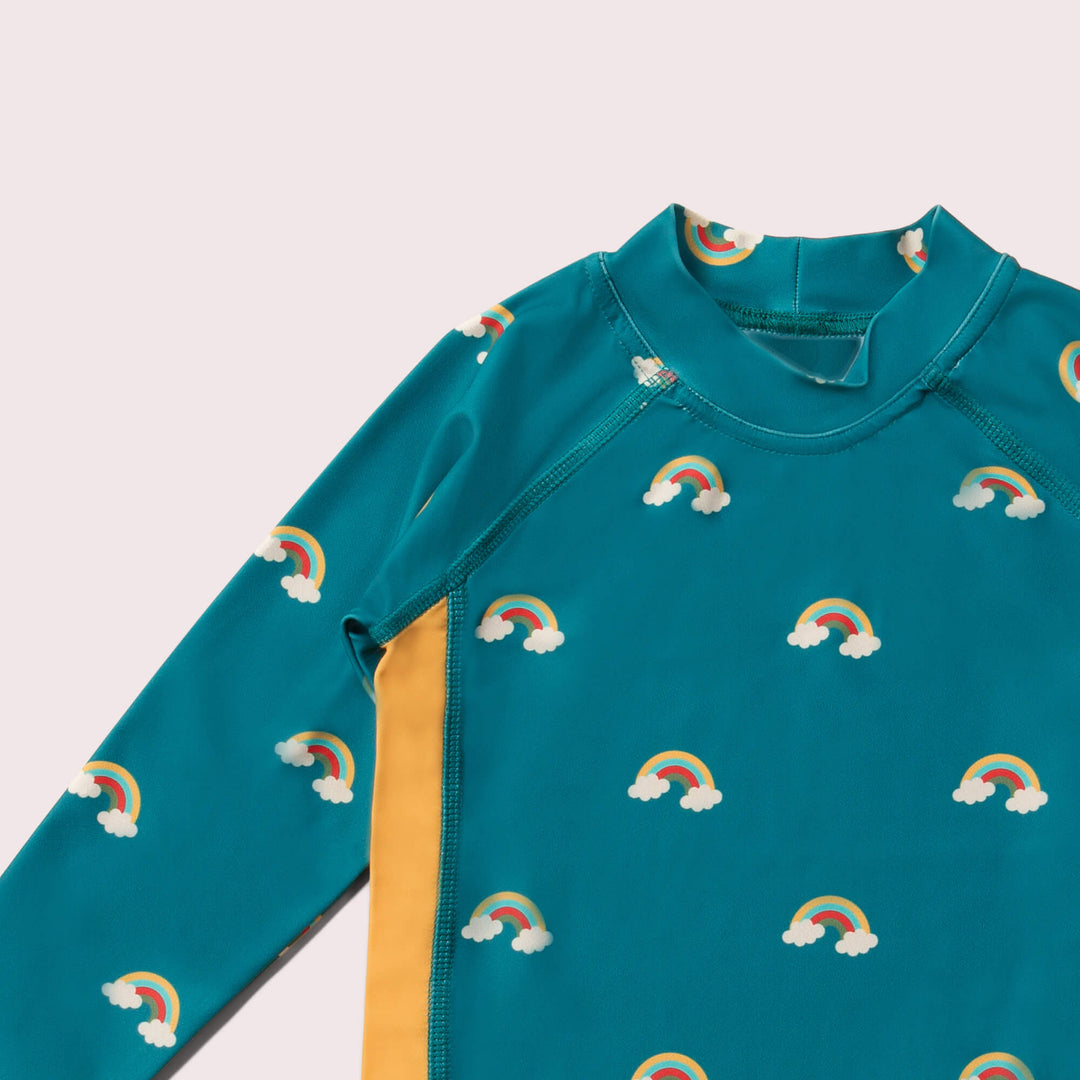 Teal Rainbows UPF 50 Sunsafe Long Sleeve Rash Vest