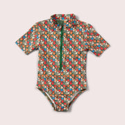 Vintage Flowers UPF 50 Recycled Short Sleeve Swimsuit