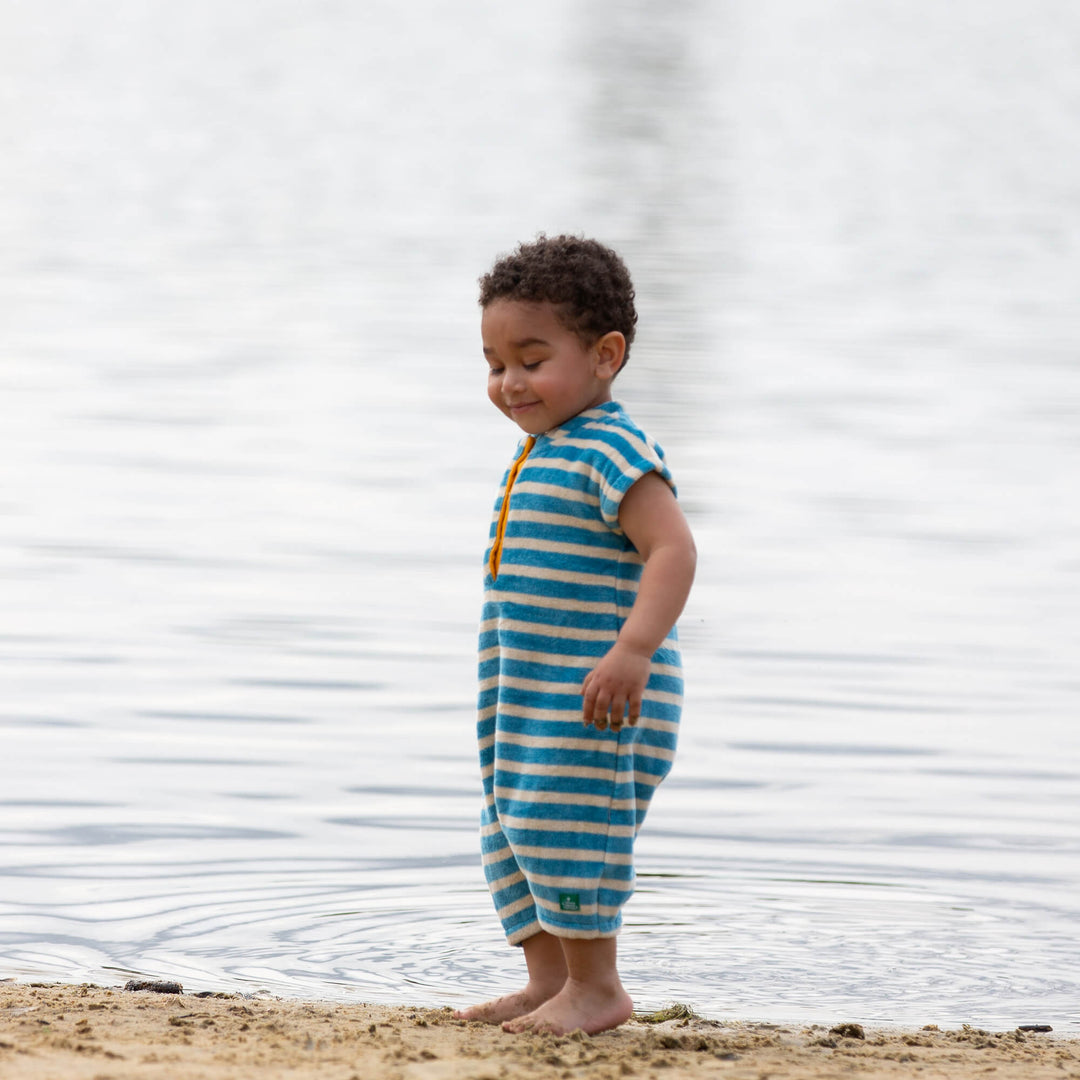 Blue Striped Organic Towelling Romper Blue Striped / 3-4y