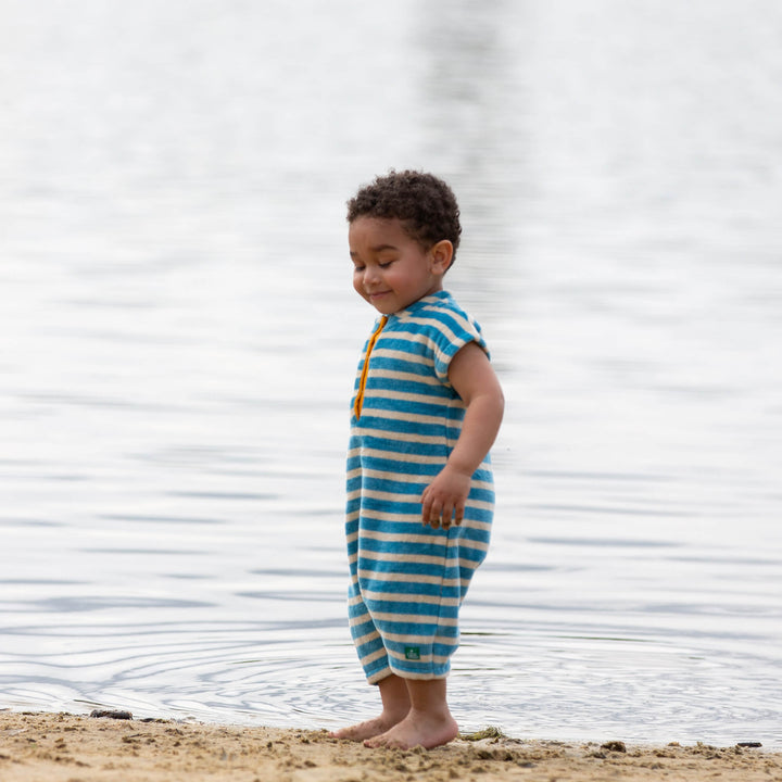Blue Striped Organic Towelling Romper Blue Striped / 3-4y