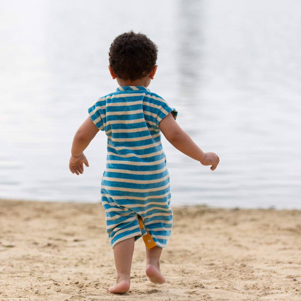 Blue Striped Organic Towelling Romper Blue Striped / 3-4y